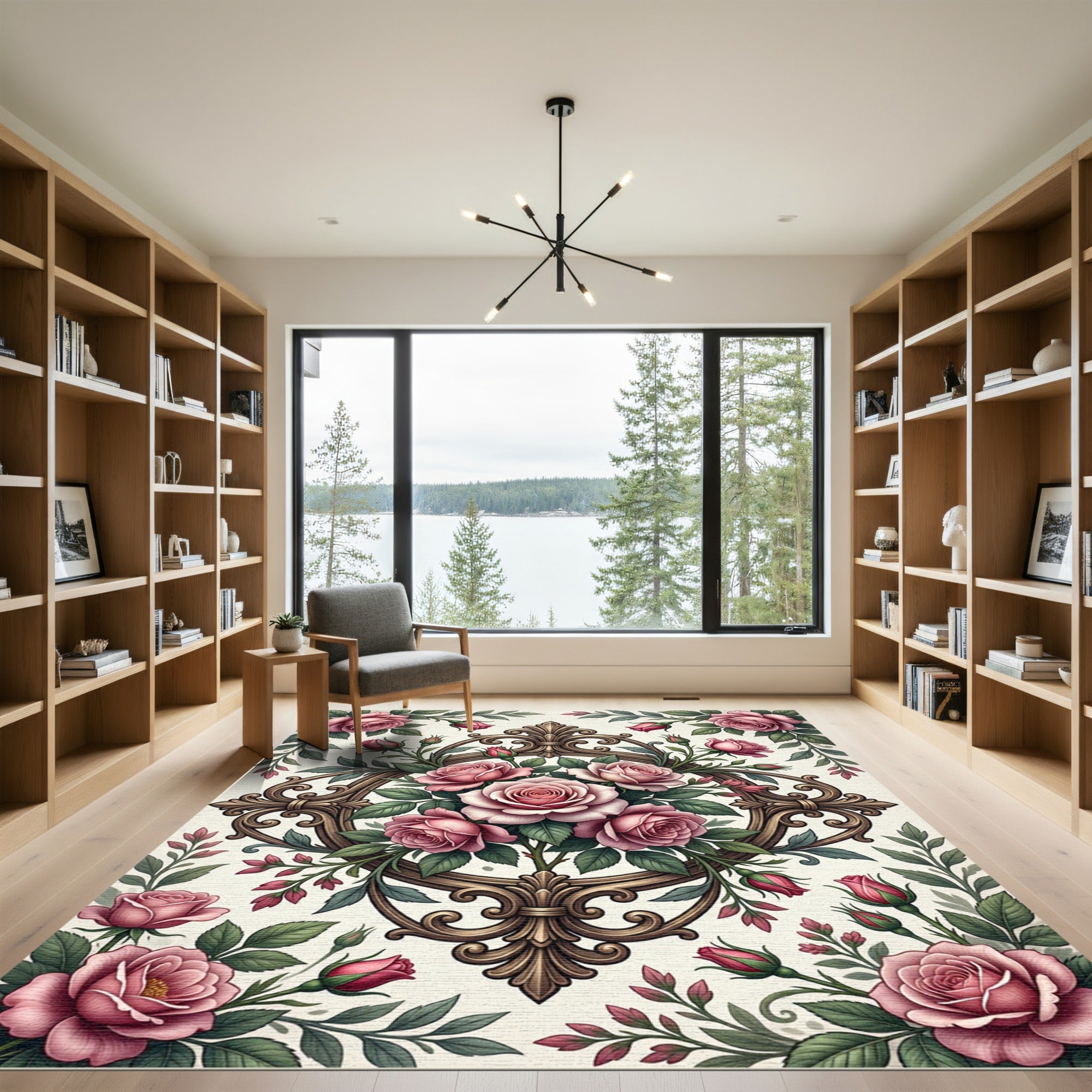 Pink Rose Baroque Floral Medallion Rug