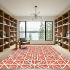 Geometric Salmon White Interlocking Grid Rug
