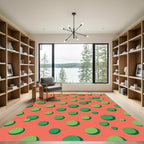 Coral Green Polka Dot Circles Rug