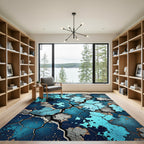 Cracked Ocean Blue Abstract Shattered Rug