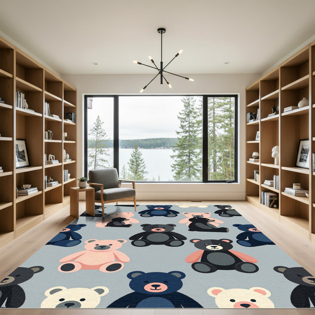 Playful Multi Colored Teddy Bear Accent Rug