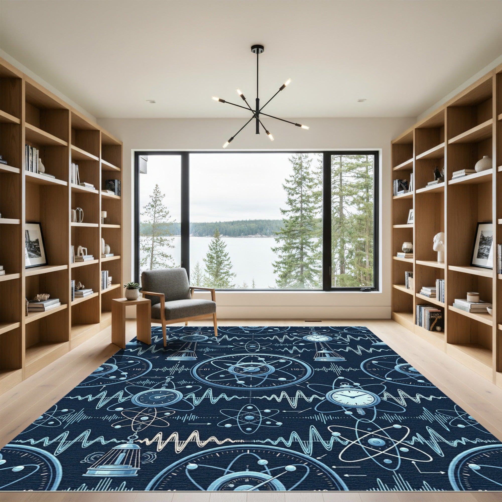 Scientific Atomic Pendulum Clock Pattern Rug