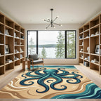 Teal Octopus Coastal Ocean Floor Rug