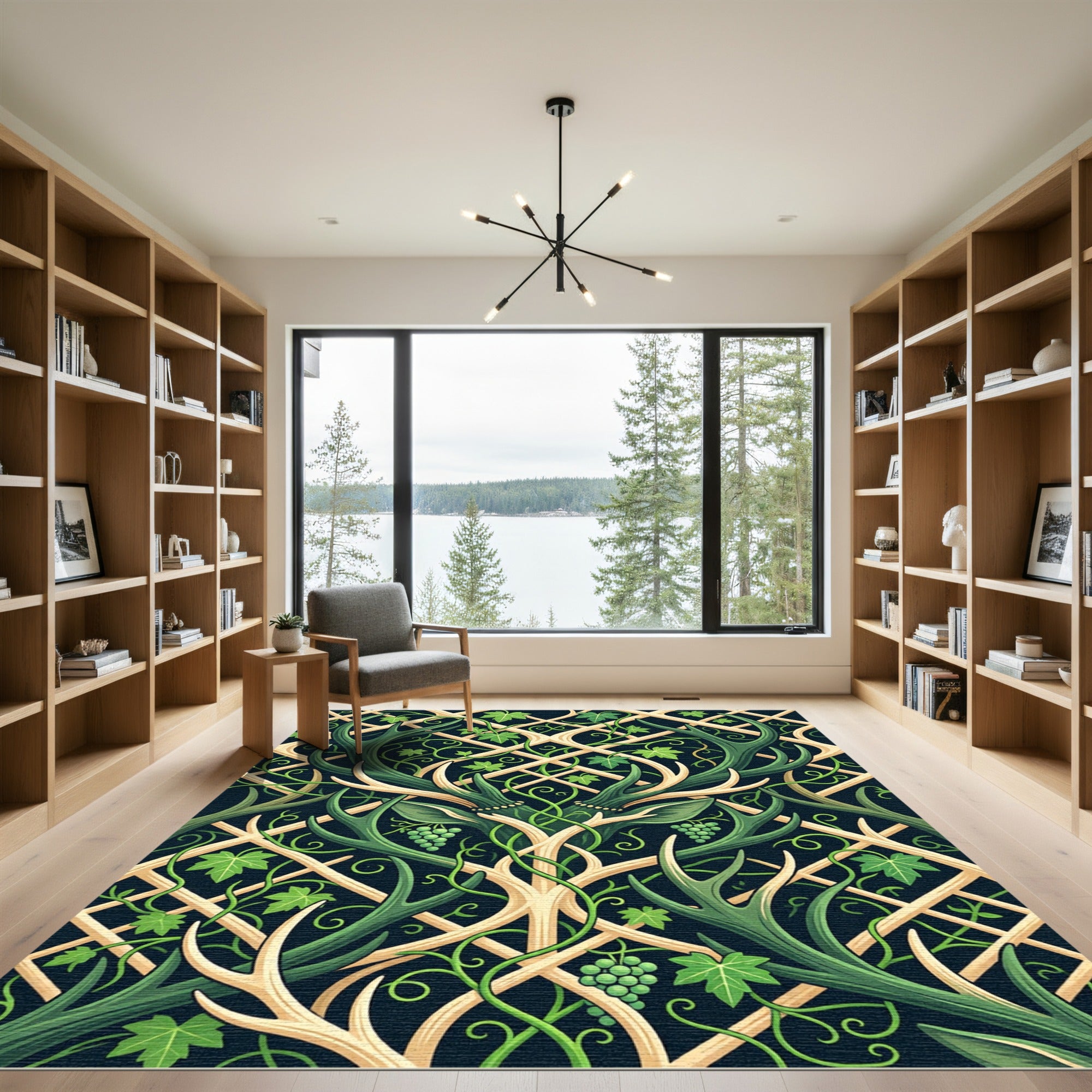 Enchanted Forest Antler Ivy Botanical Rug