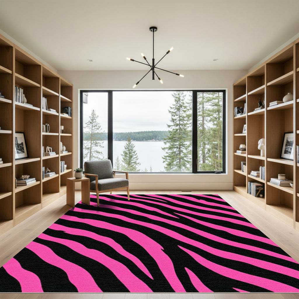 Vibrant Neon Pink Zebra Stripe Rug
