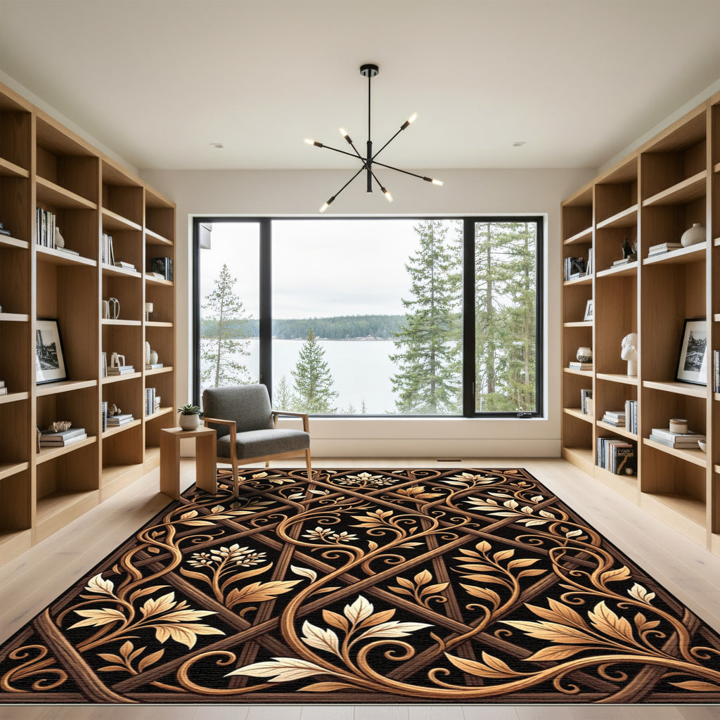 Gilded Trellis Leafy Vine Rug