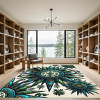 Aztec Turquoise Green Sunburst Medallion Rug
