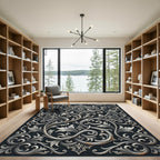 Elegant Silver Filigree Scroll Tapestry Rug