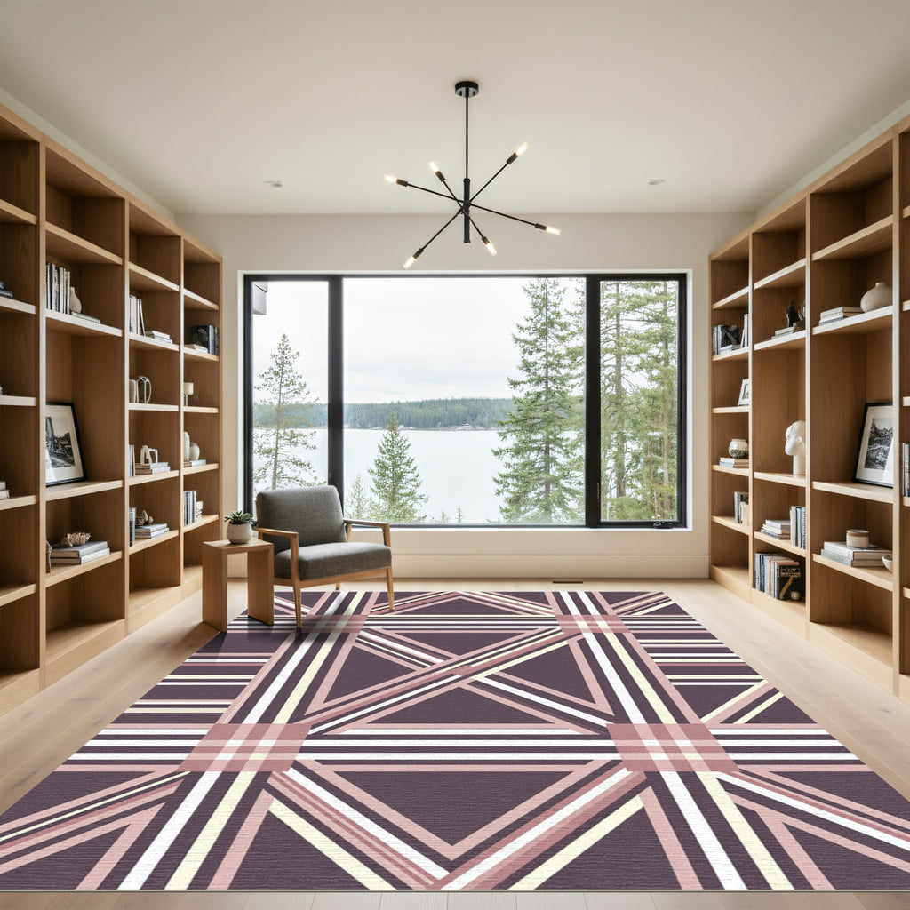 Plum Pink Geometric Plaid Lines Rug
