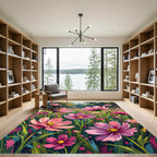 Vibrant Pink Cosmos Garden Meadow Rug
