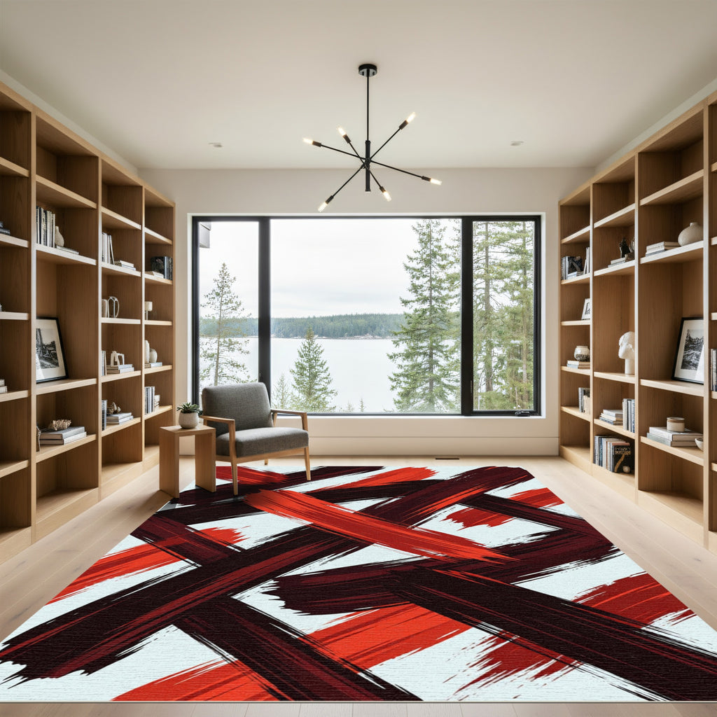 Crimson And Burgundy Brush Stroke Swirl Rug
