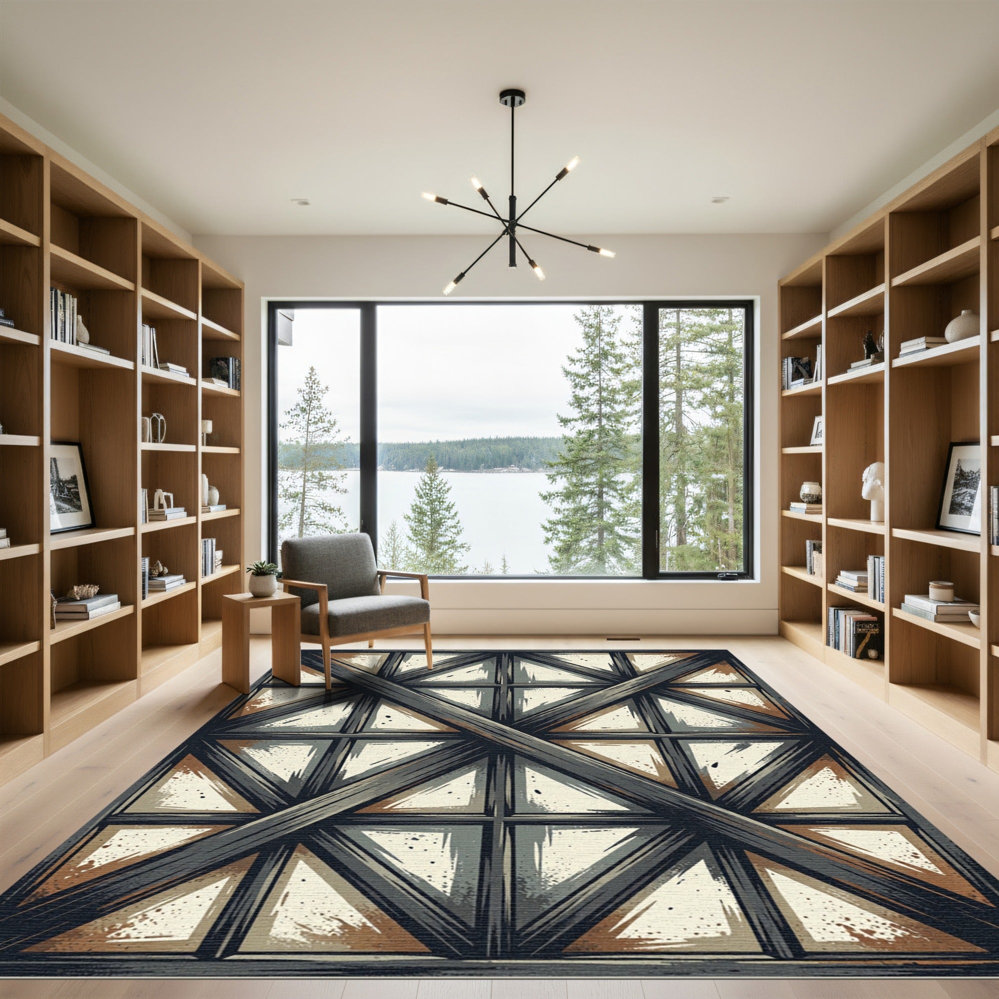 Industrial Charcoal Steel Geometric Grid Rug
