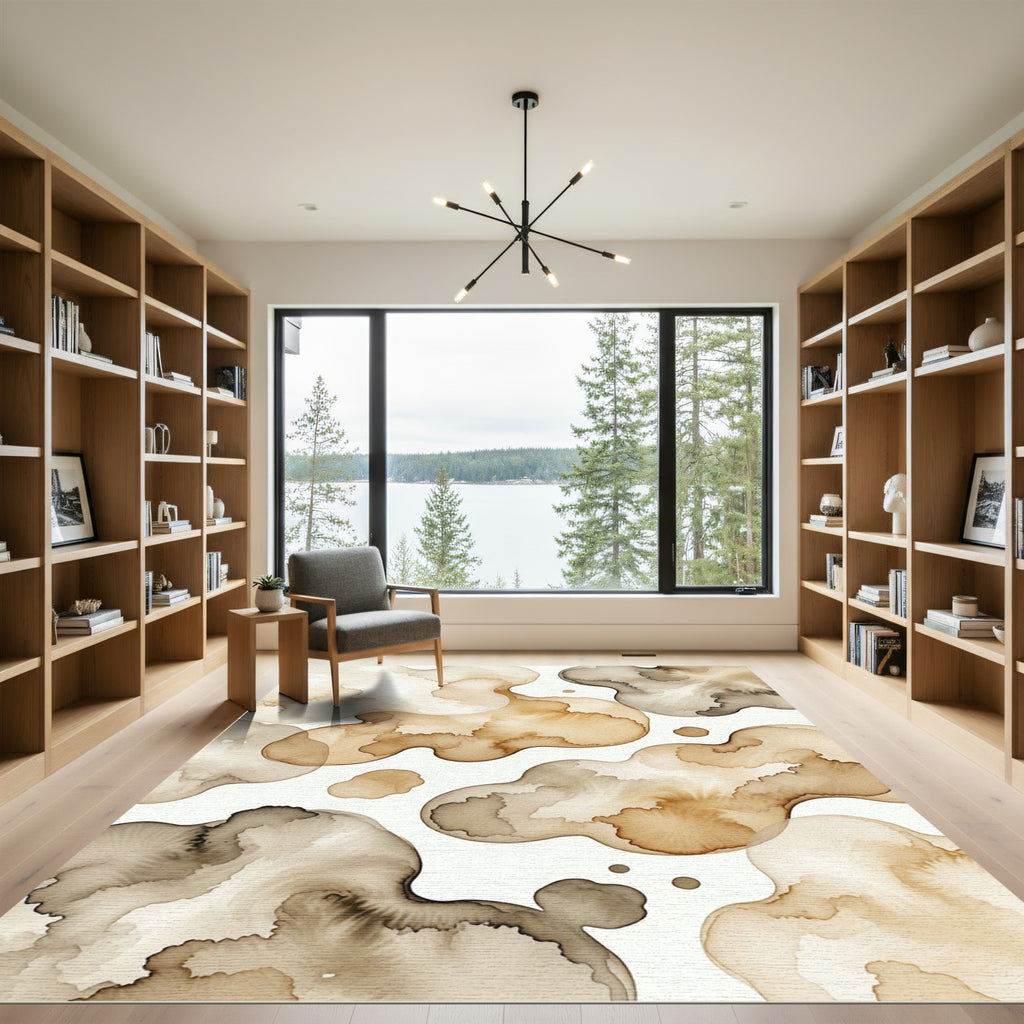 Organic Neutral Coffee Ink Blot Rug