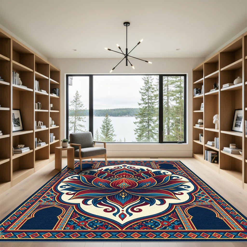 Crimson Blue Lotus Archway Rug
