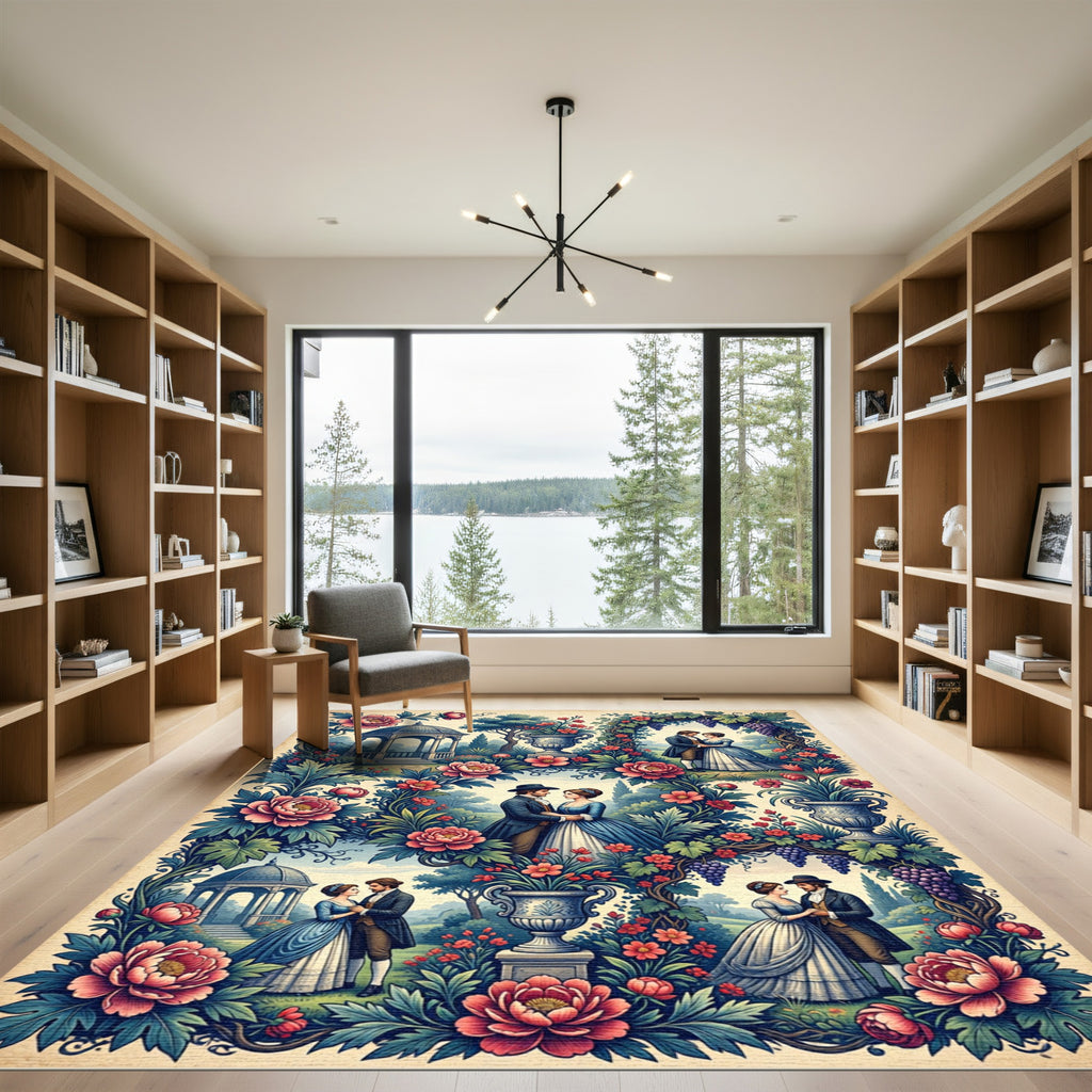 Romantic Victorian Floral Garden Couple Tapestry Rug