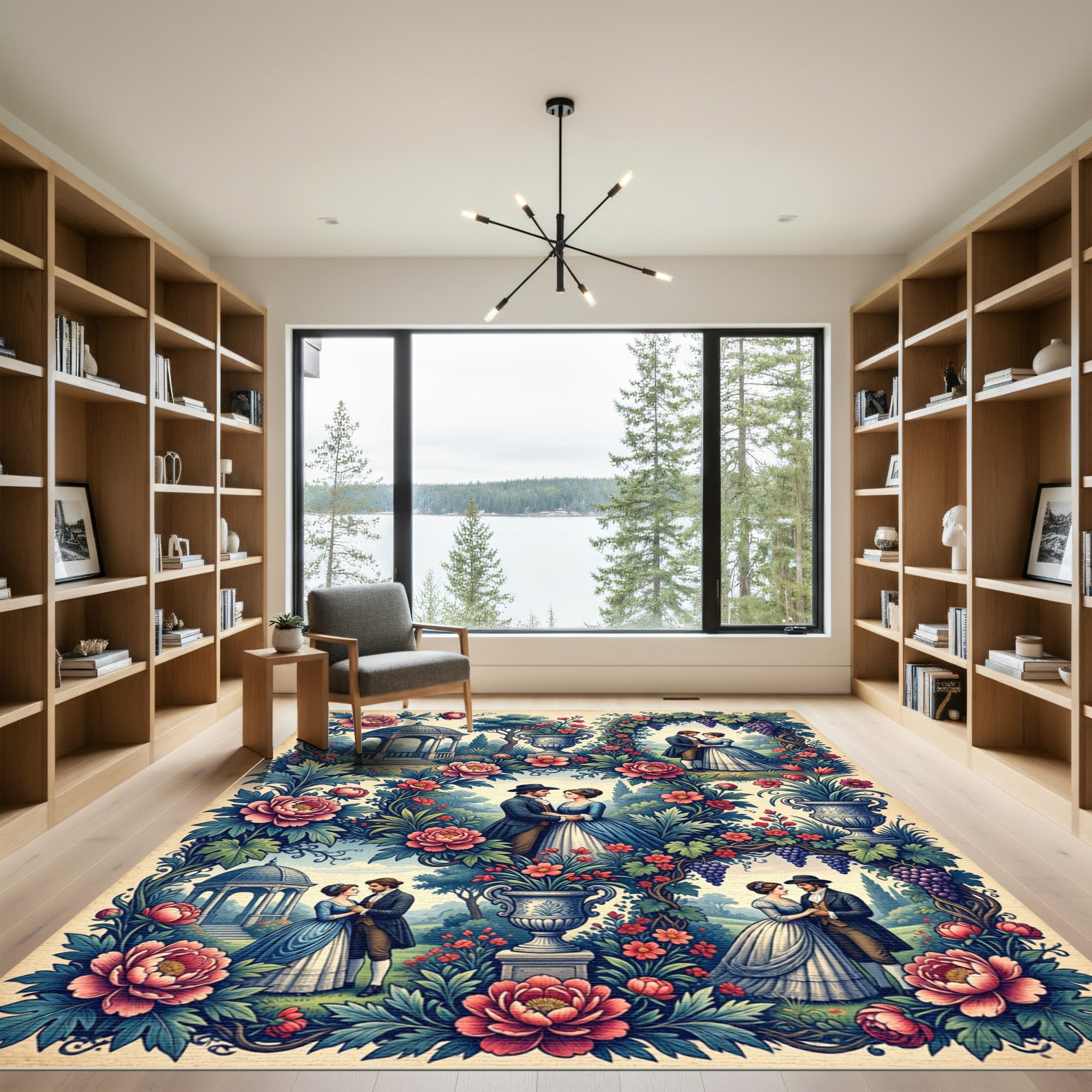 Romantic Victorian Floral Garden Couple Tapestry Rug