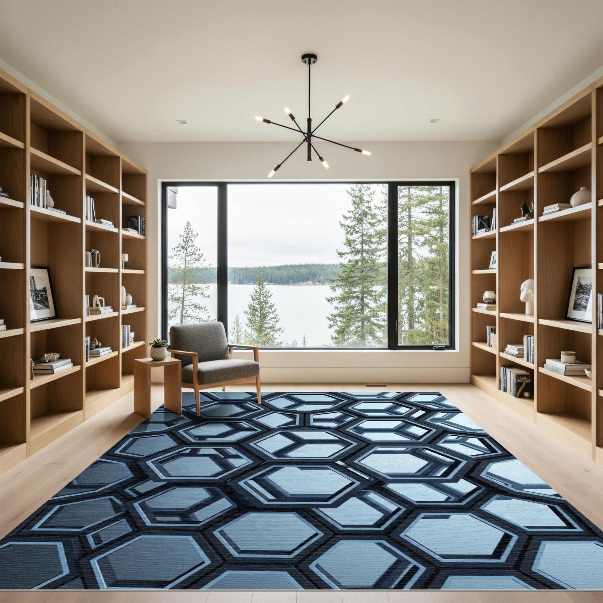 Sophisticated Metallic Gray Interlocking Hexagon Area Rug