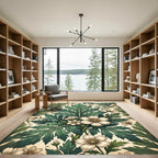 Vintage Sage Leaf and White Blossom Rug