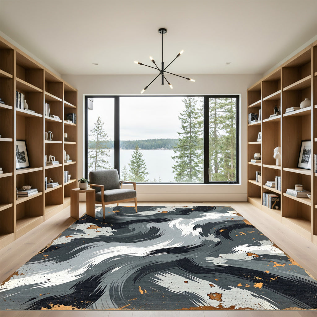 Monochromatic Swirl Abstract Splatter Rug