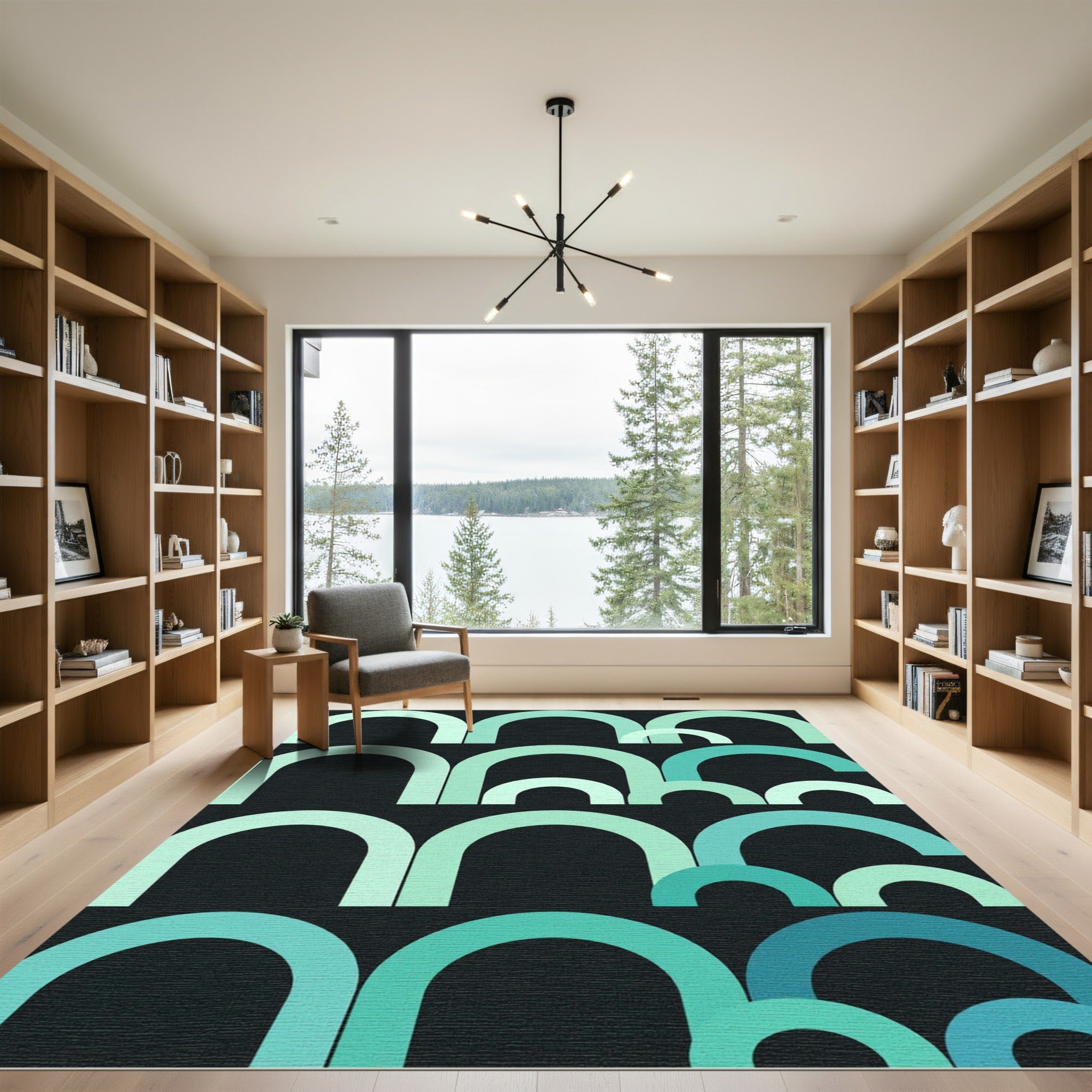 Contemporary Mint Teal Layered Archscape Rug