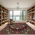 Rich Burgundy Floral Medallion Garden Rug