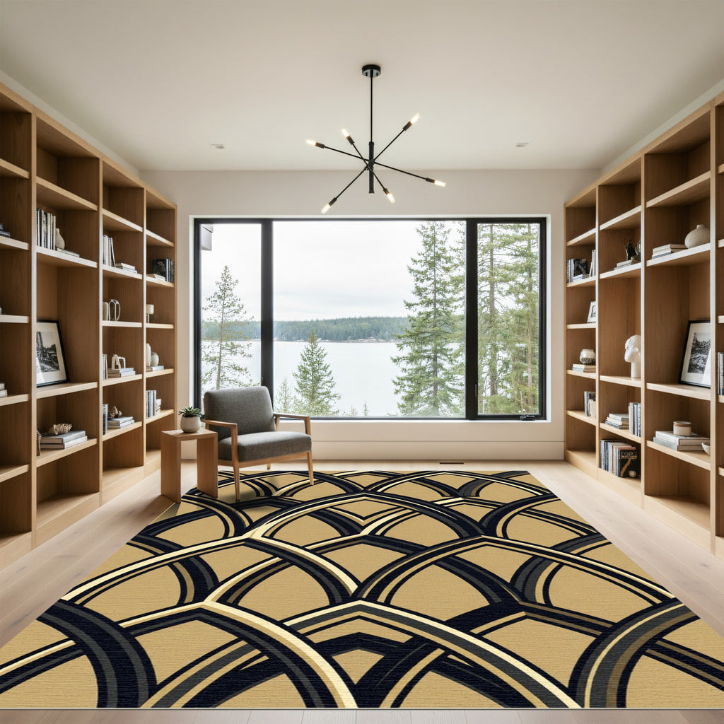 Gold and Black Art Deco Arch Rug