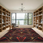 Elegant Red Fan Art Deco Rug
