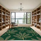 Golden Pine Needle Ornaments Dark Green Rug