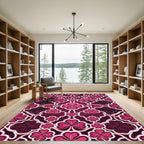 Magenta Floral Clover Geometric Trellis Rug