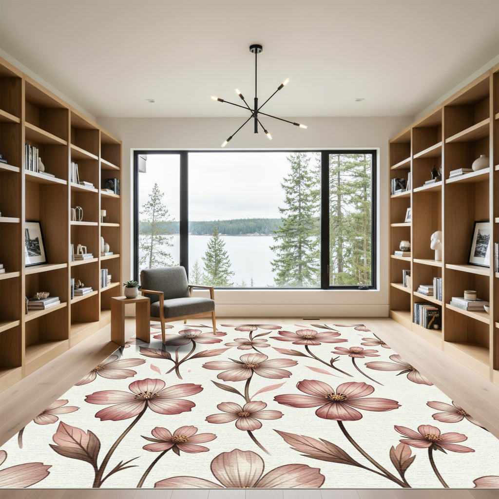 Soft Pink Blossom Botanical Garden Rug
