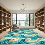 Abstract Teal and Sand Ocean Wave Rug