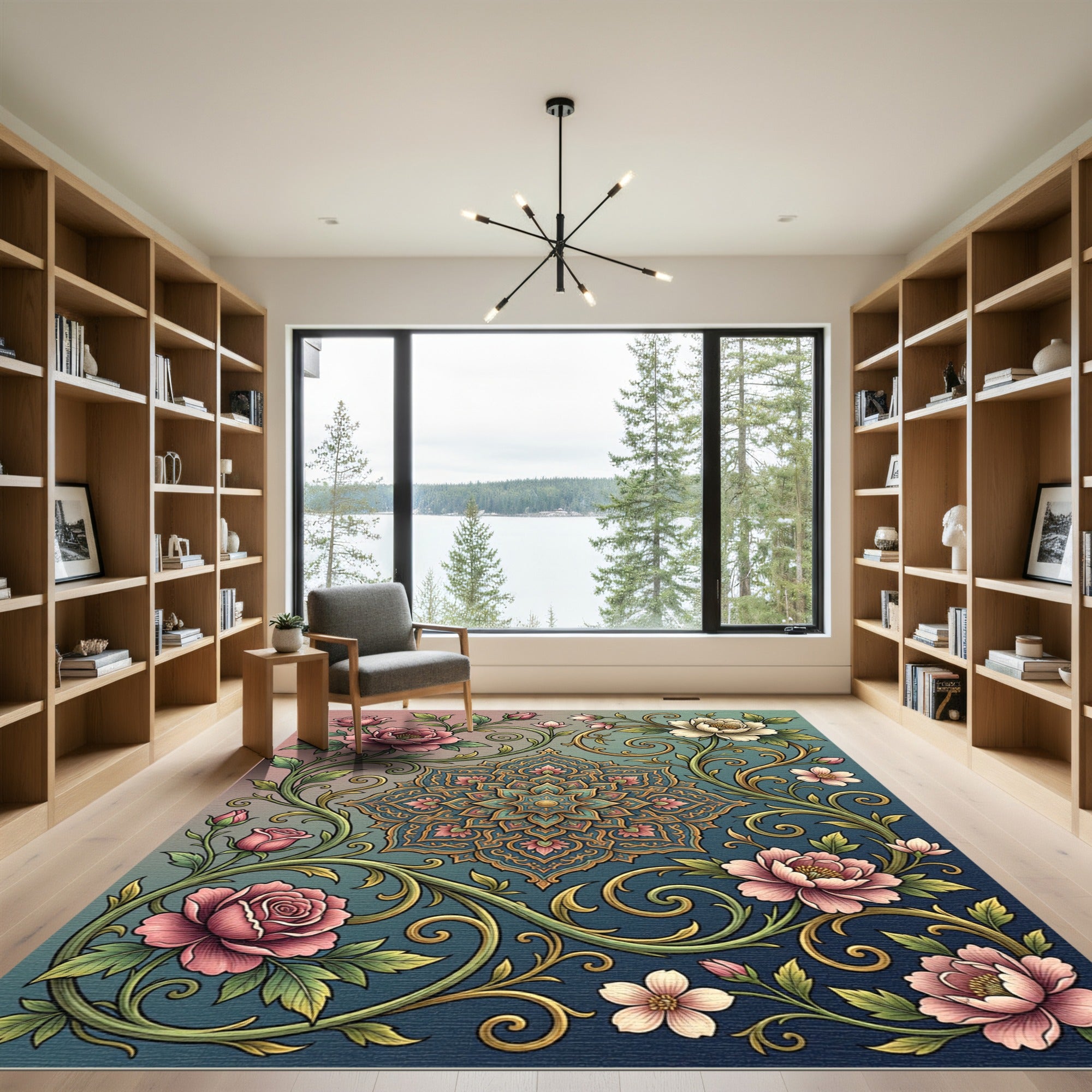 Floral Medallion with Golden Vines Rug