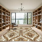 Golden Rococo Baroque Floral Damask Rug