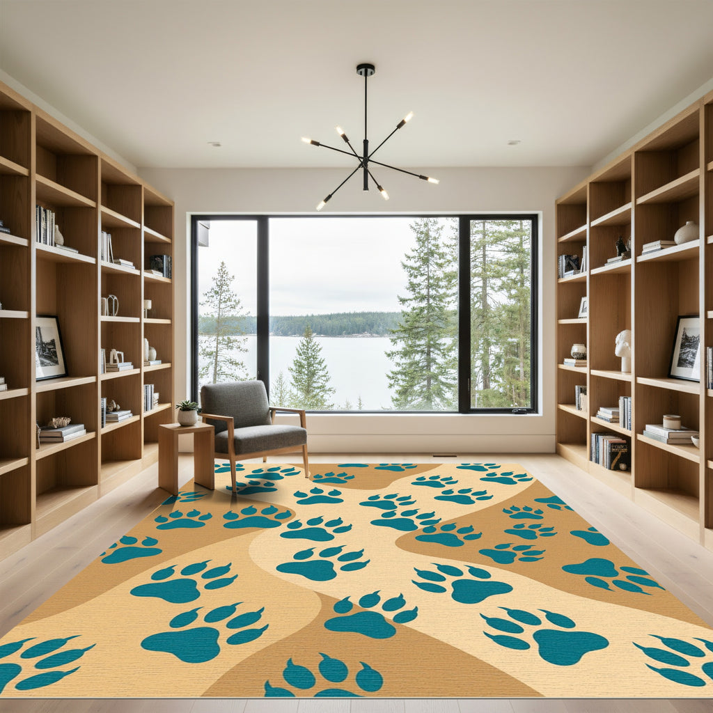 Teal Paw Print Wave Area Rug