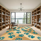 Teal Paw Print Wave Area Rug