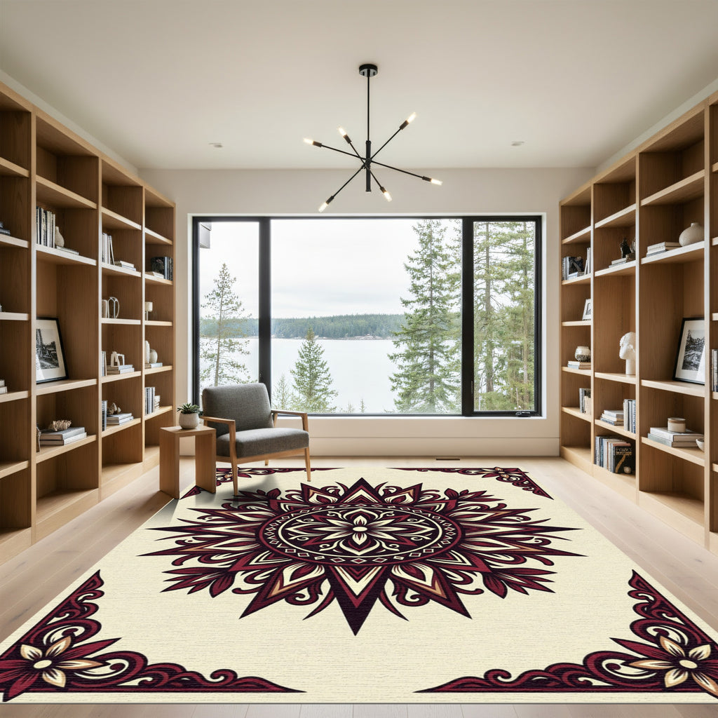 Red Cream Mandala Ornament Rug