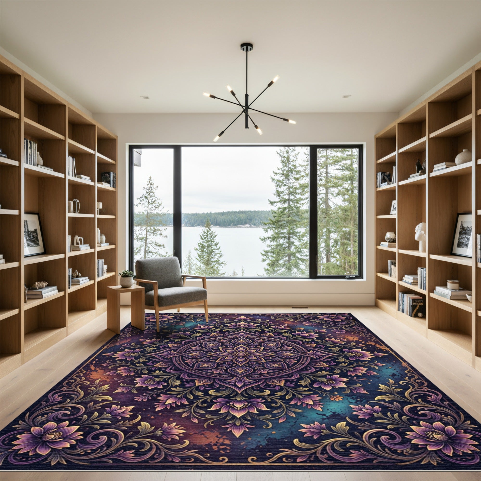 Enchanting Purple Floral Mandala Medallion Rug
