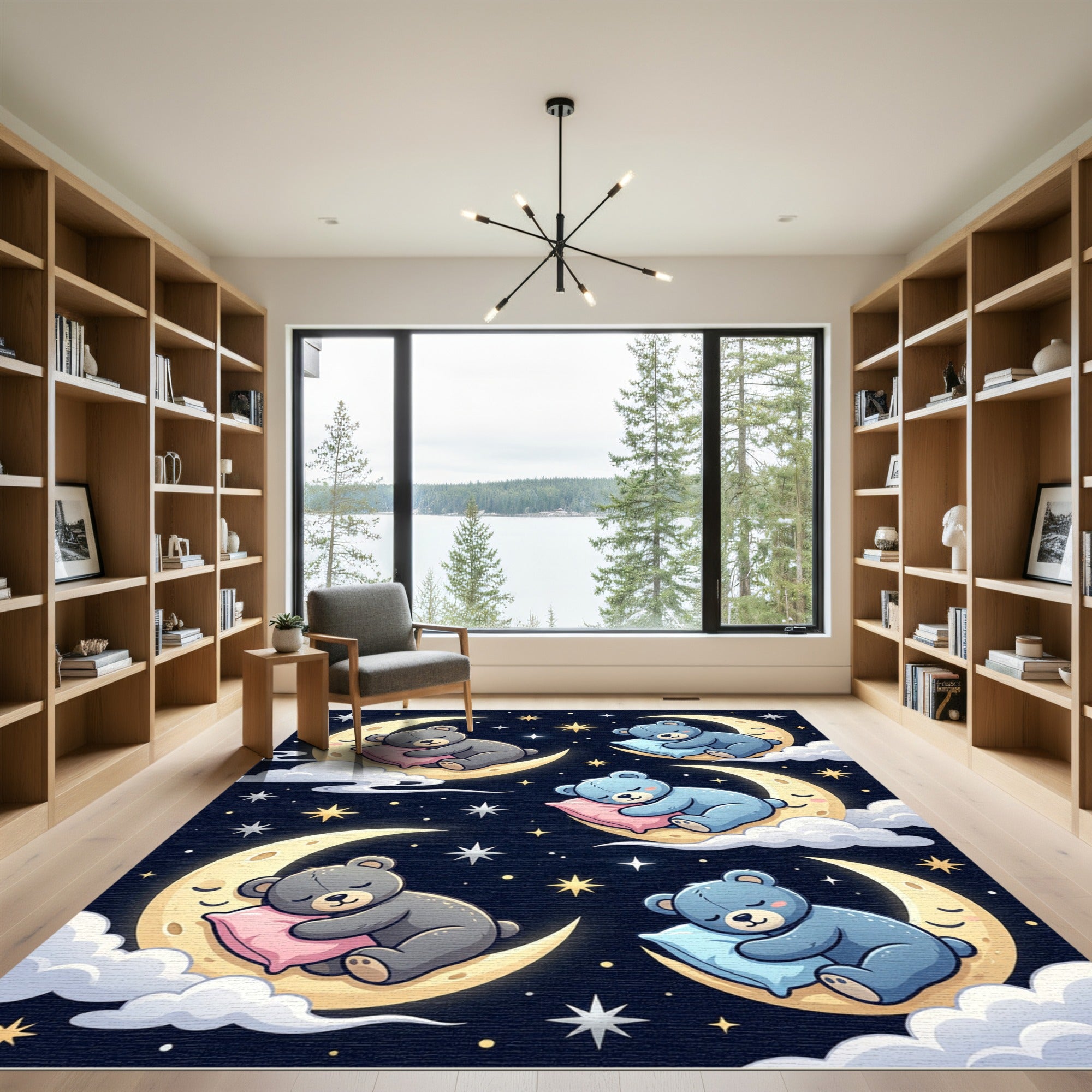 Sleepy Bears and Crescent Moon Sky Rug