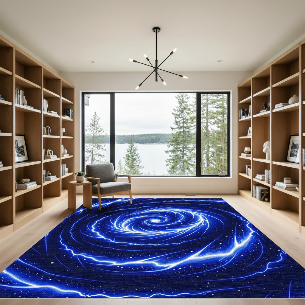 Electric Blue Cosmic Swirl Rug
