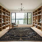 Ornate Gold Black Mandala Floral Rug