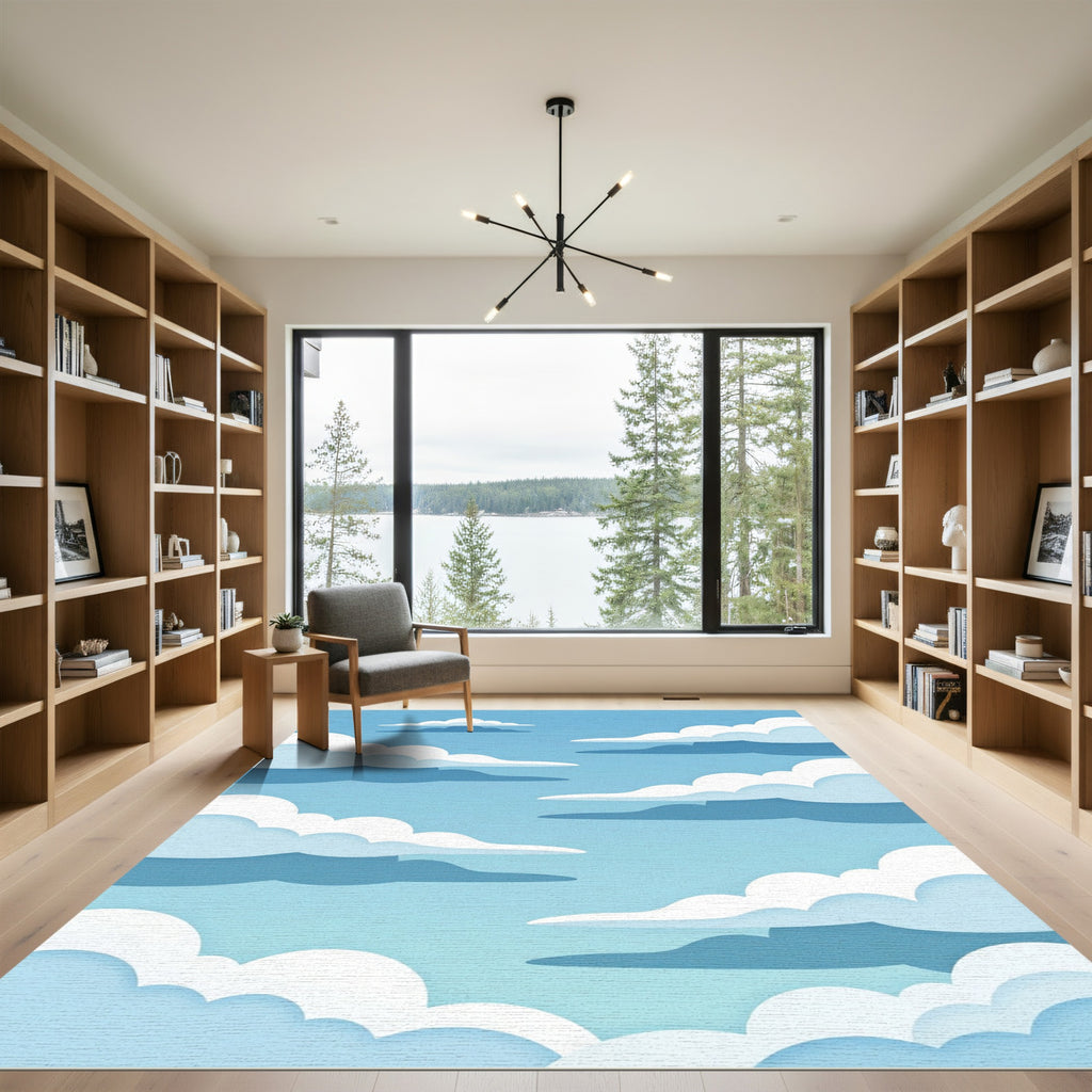 Ethereal Blue Sky Layered Cloud Landscape Rug
