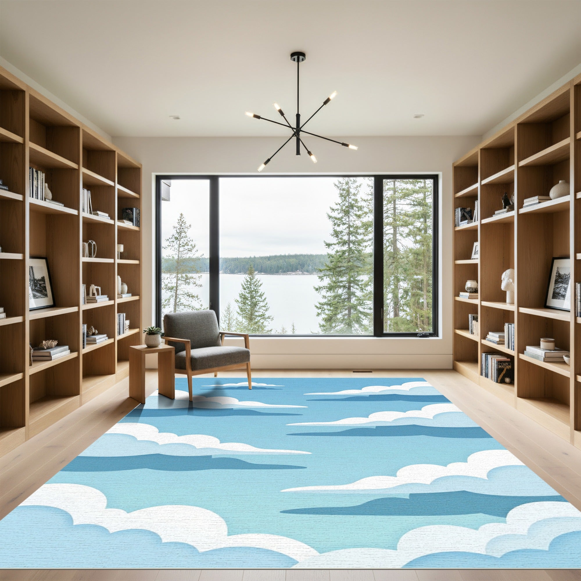 Ethereal Blue Sky Layered Cloud Landscape Rug
