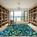 Teal Green Leafy Branch Arrangement Rug