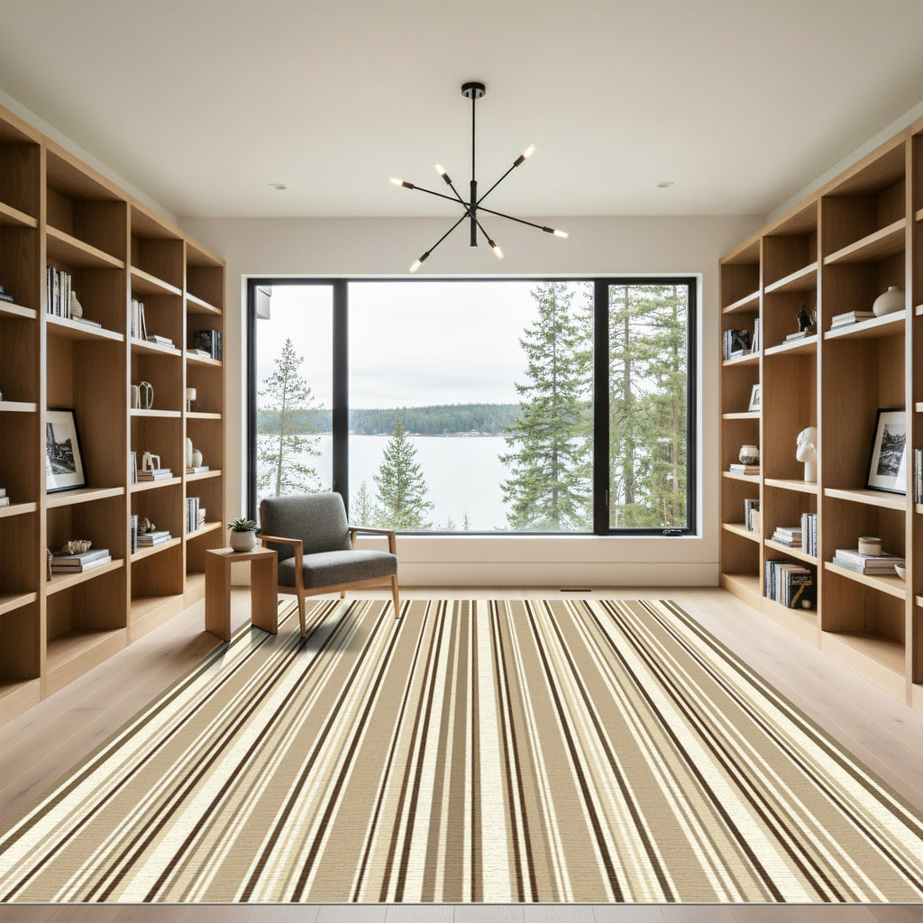 Neutral Earthy Tones Vertical Striped Rug