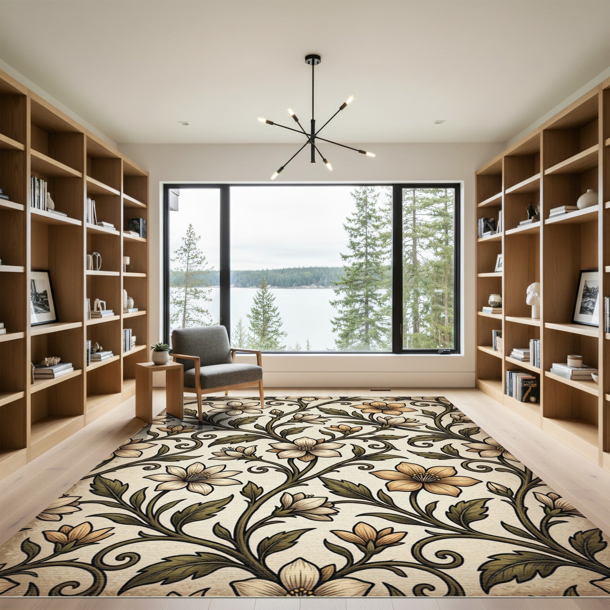 Vintage Cream Floral Vine Scroll Rug