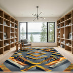 Orange Gray Abstract Geometric Steps Rug