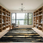 Rustic Gold Black Stripe Texture Rug