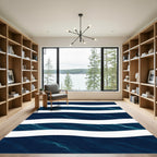 Deep Blue Wavy Ocean Striped Rug