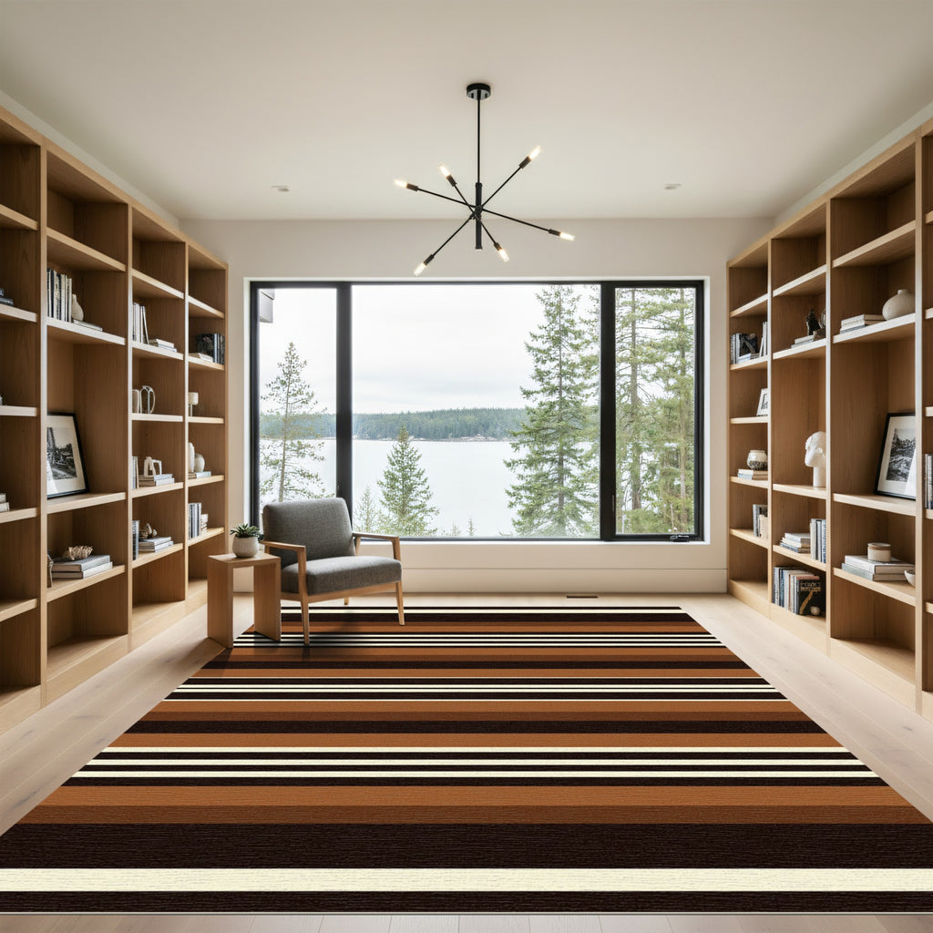Sophisticated Chocolate Earth Linear Striped Rug