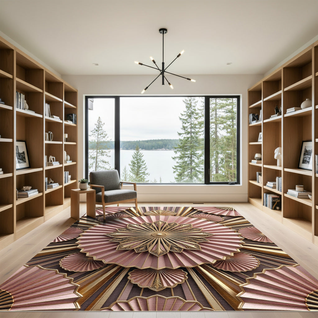 Rose Gold Fan Medallion Art Deco Rug
